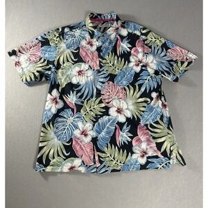 Tommy Bahama Shirt Men's XL Konkan Jungle Hawaiian Black Floral Tropical Cotton